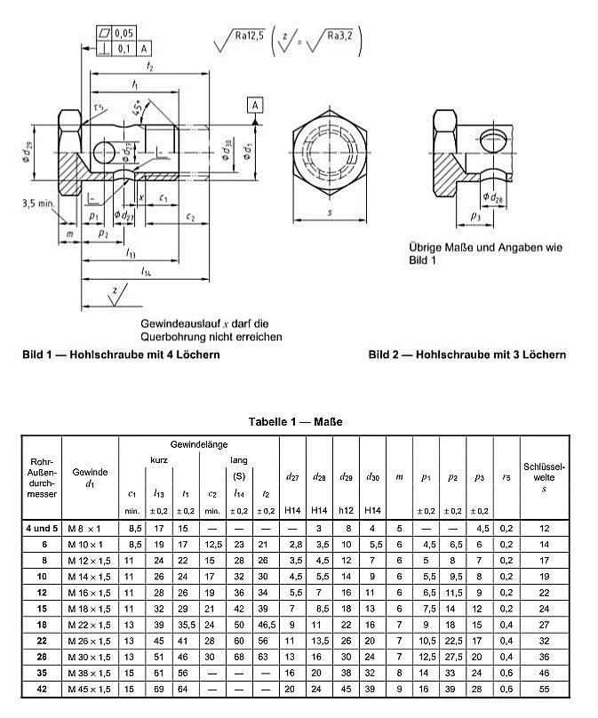 Metric Banjo bolts dimensions size chart Metric Banjo bolts dimensions size chart